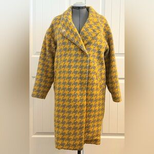 Anthropologie Houndstooth Cocoon Coat Louche London US 10 Mustard and Gray